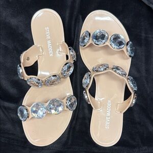 Steve Madden Nude Sandals with Large Gem Accents